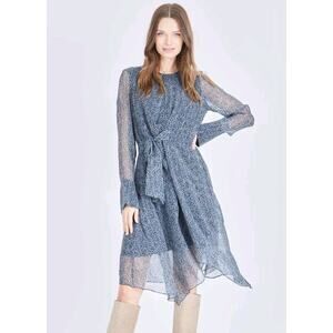 Caballero Cecile Midi Dress Size Small‎ Blue African Spots Blue Long Sleeve